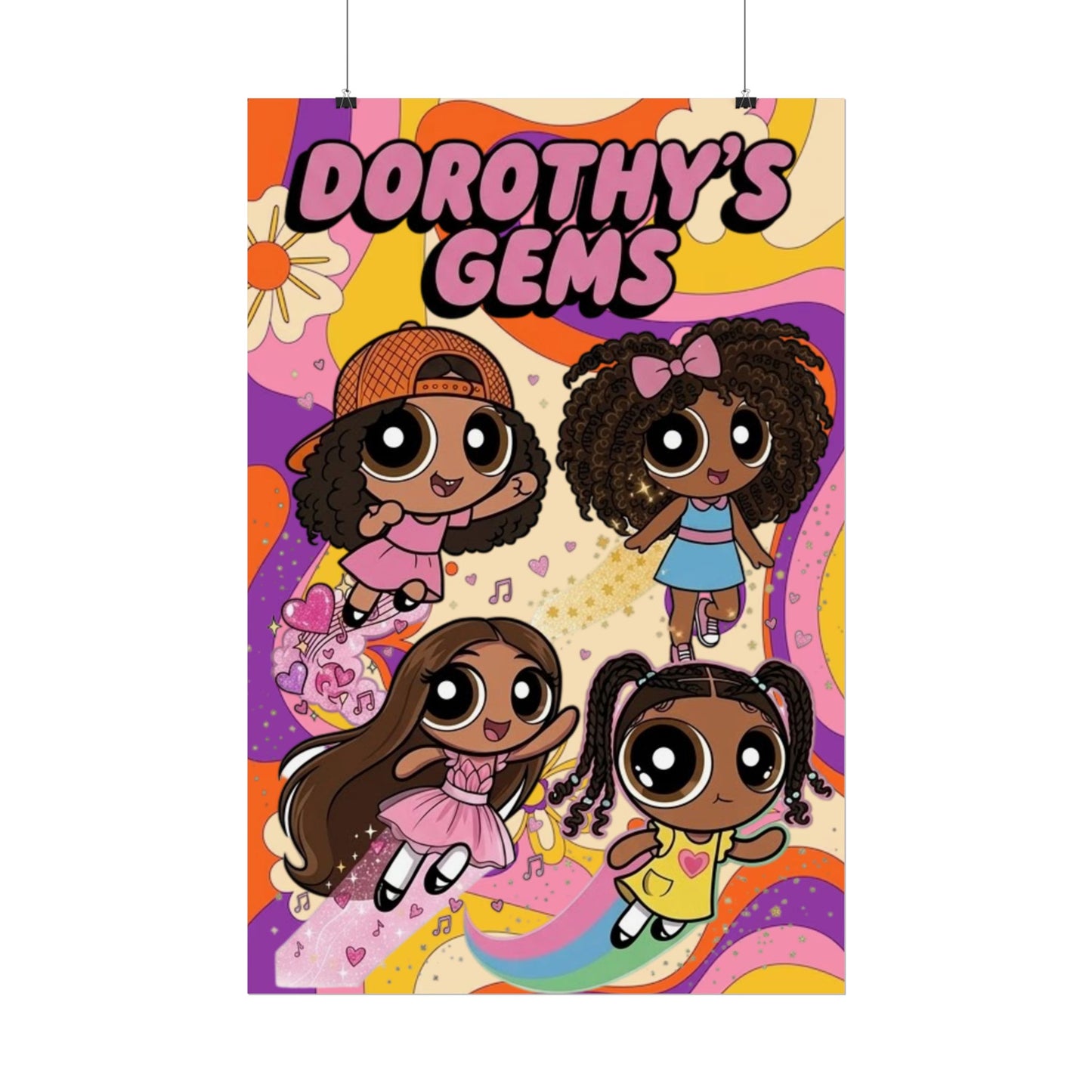 Rolled Poster — "Dorothy’s Gems" Cute Retro Cartoon Girls Wall Art
