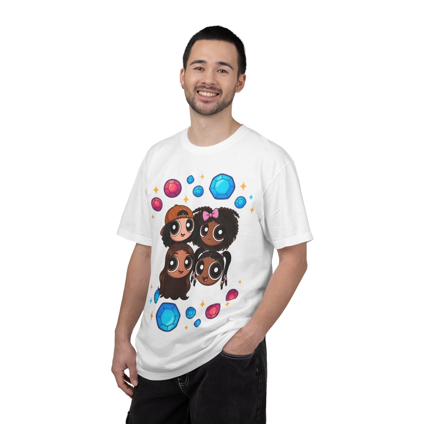 Dorothy’s Gems Crewneck T-Shirt — Cute Cartoon Girl Group with Colorful Gems