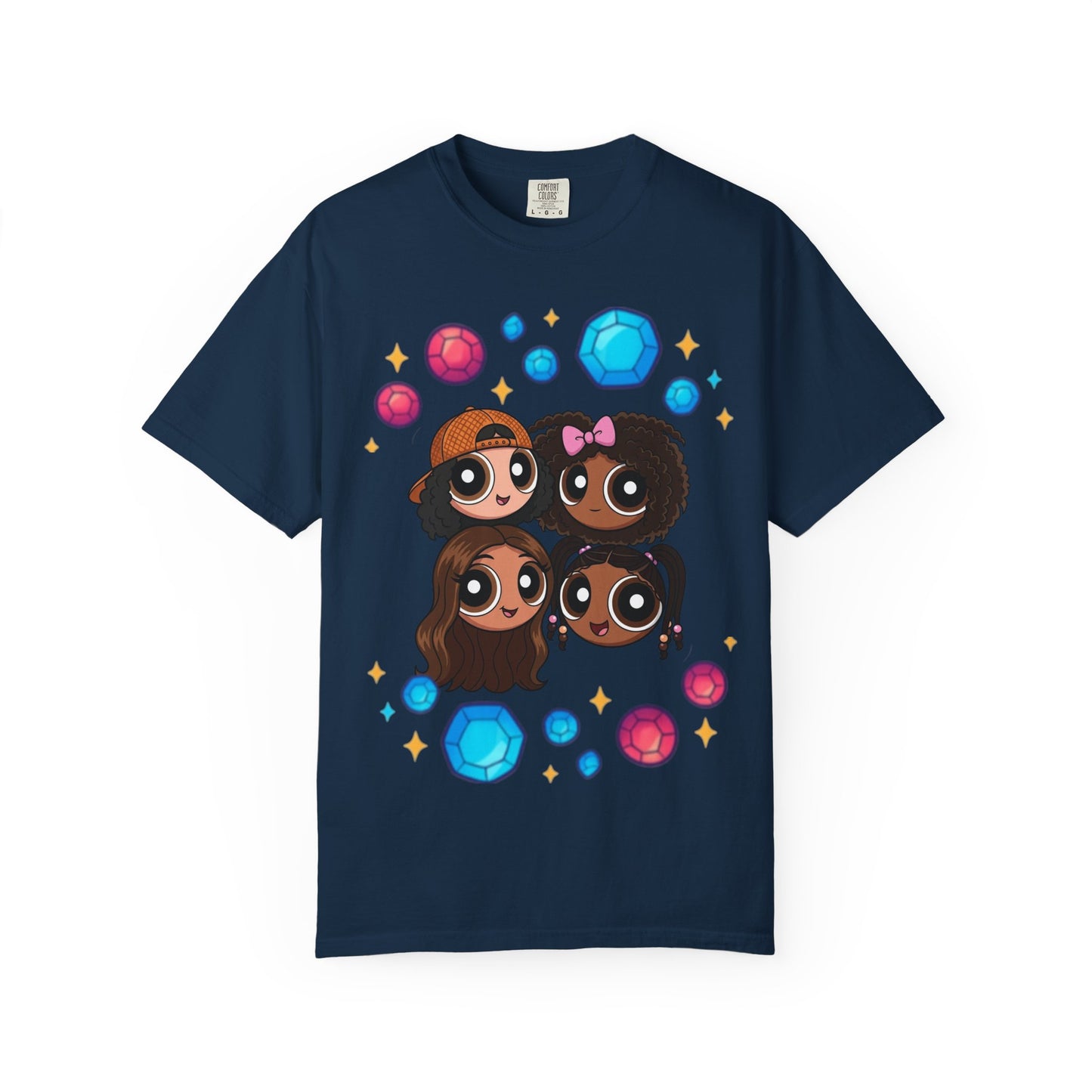 Dorothy’s Gems Crewneck T-Shirt — Cute Cartoon Girl Group with Colorful Gems