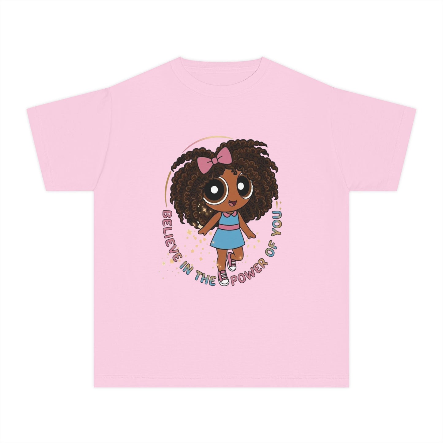 Youth Tee — "Believe in the Power of You" Cute Afro Girl Empowerment Shirt