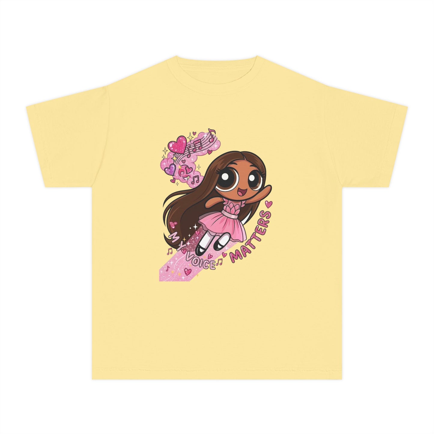 Youth Tee — 'My Voice Matters' Cute Superhero Girl Graphic
