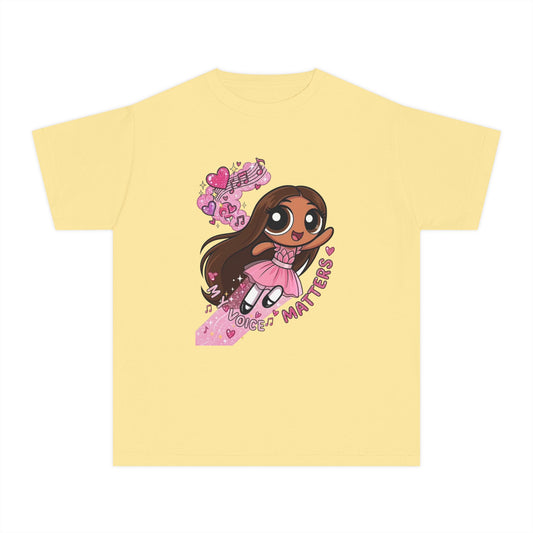 Youth Tee — 'My Voice Matters' Cute Superhero Girl Graphic