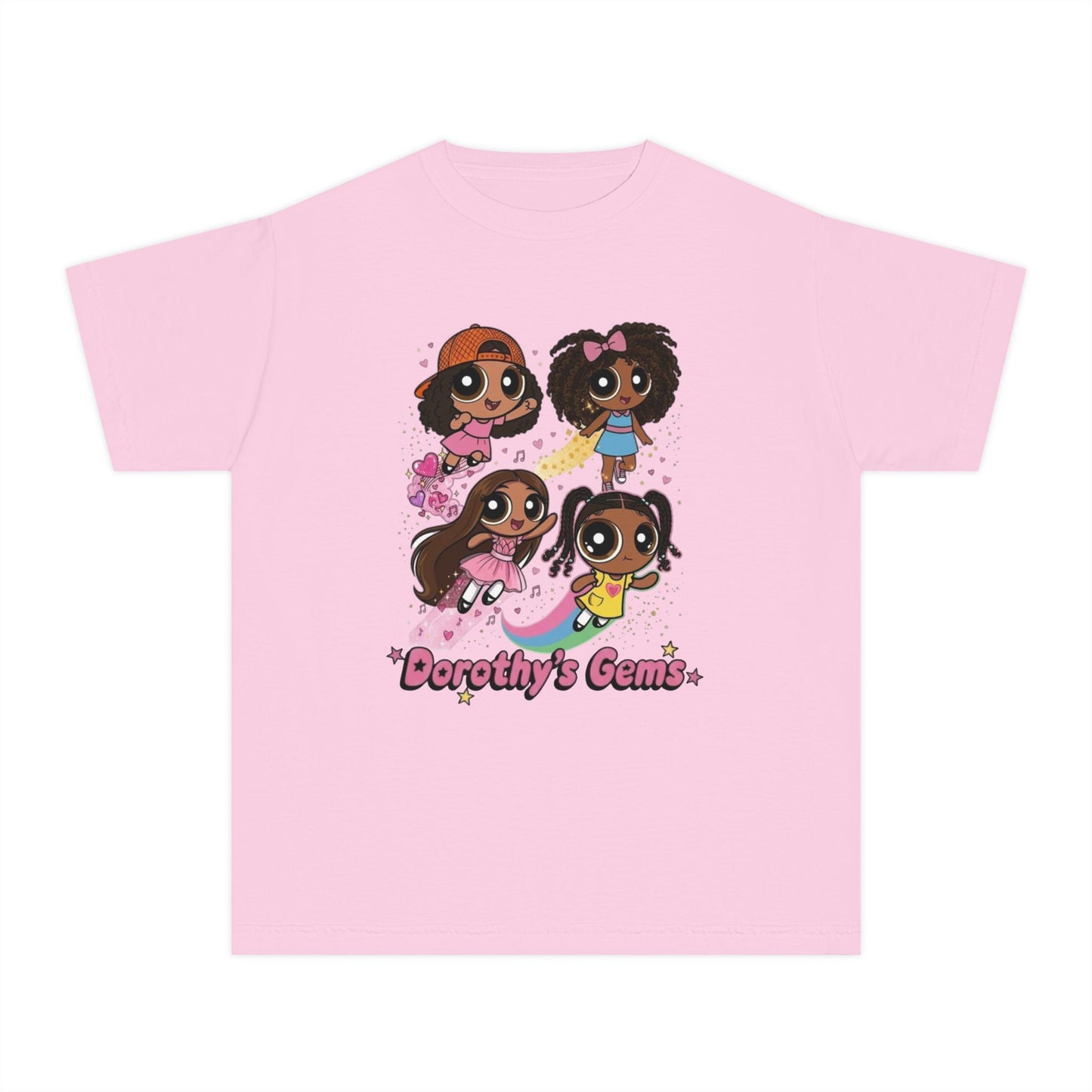 Youth Tee — "Dorothy's Gems" Cute Diverse Girls Cartoon Graphic Shirt
