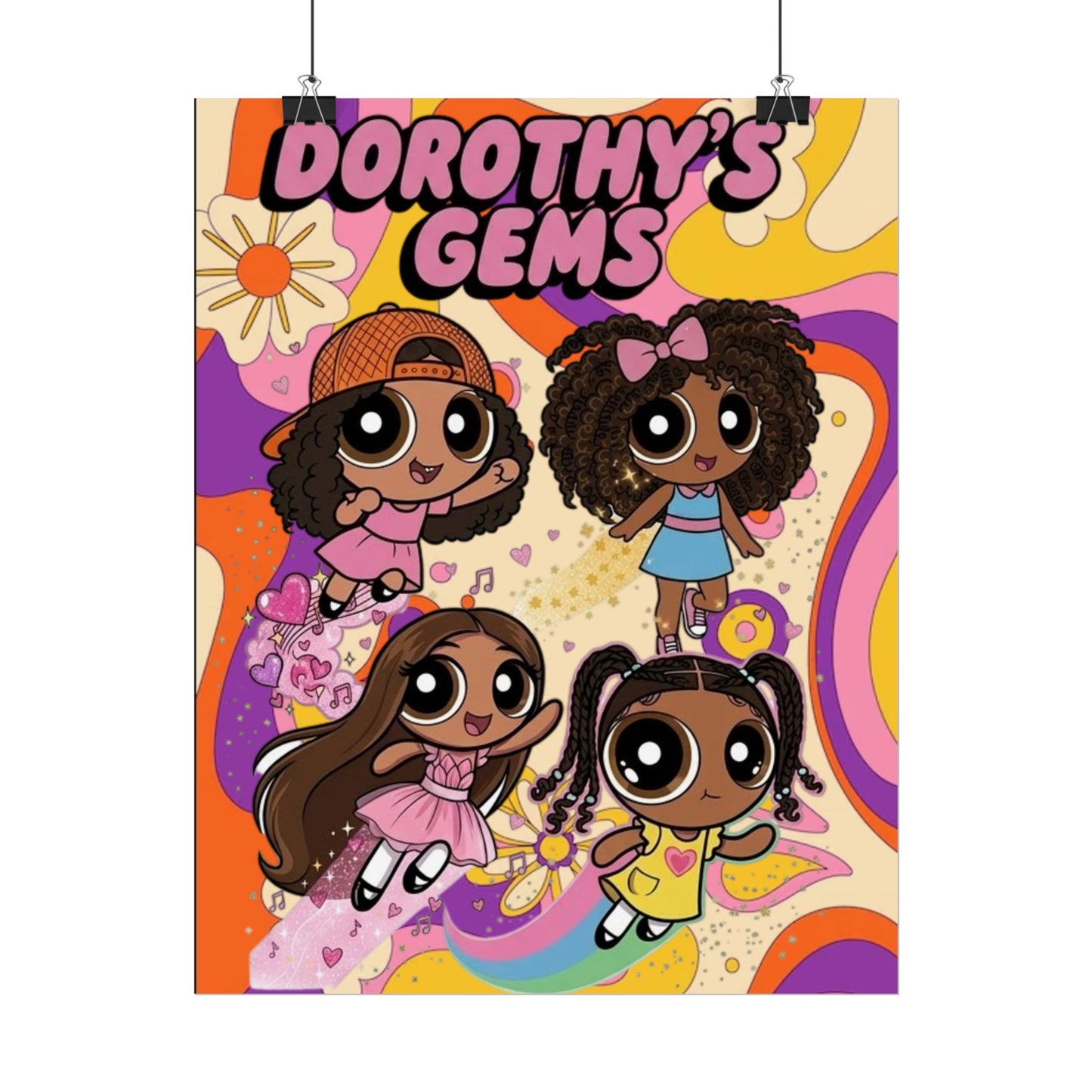 Rolled Poster — "Dorothy’s Gems" Cute Retro Cartoon Girls Wall Art