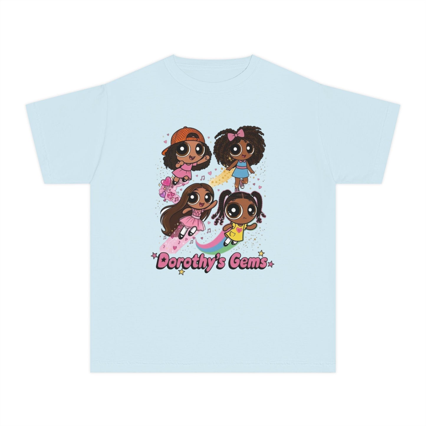 Youth Tee — "Dorothy's Gems" Cute Diverse Girls Cartoon Graphic Shirt
