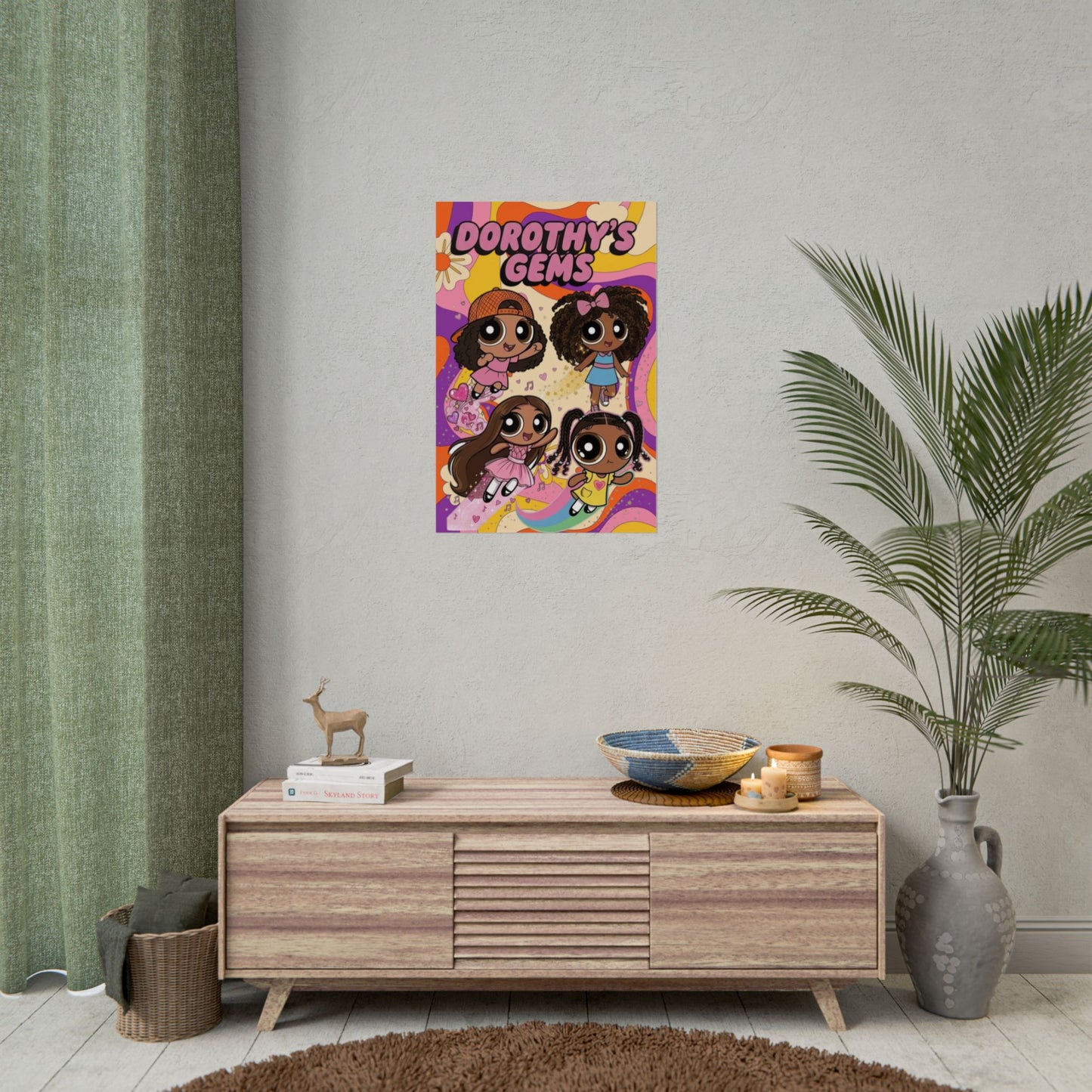 Rolled Poster — "Dorothy’s Gems" Cute Retro Cartoon Girls Wall Art