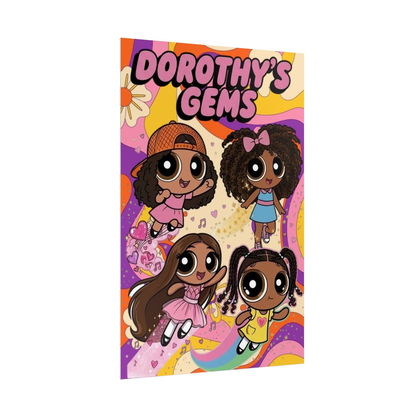 Rolled Poster — "Dorothy’s Gems" Cute Retro Cartoon Girls Wall Art