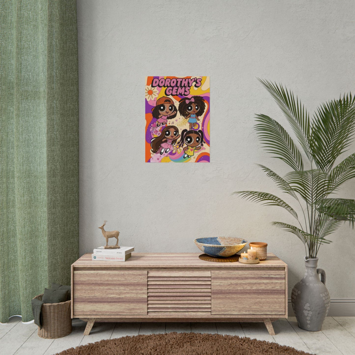 Rolled Poster — "Dorothy’s Gems" Cute Retro Cartoon Girls Wall Art