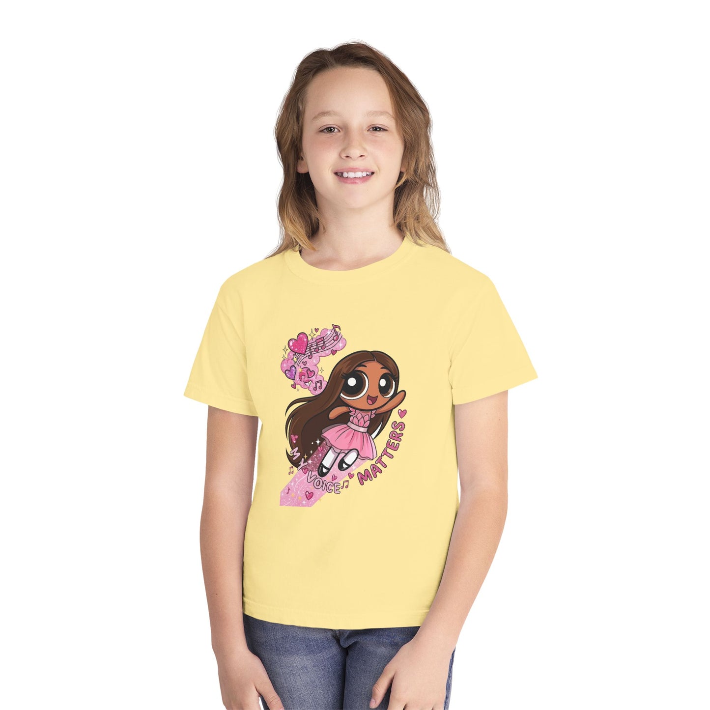 Youth Tee — 'My Voice Matters' Cute Superhero Girl Graphic