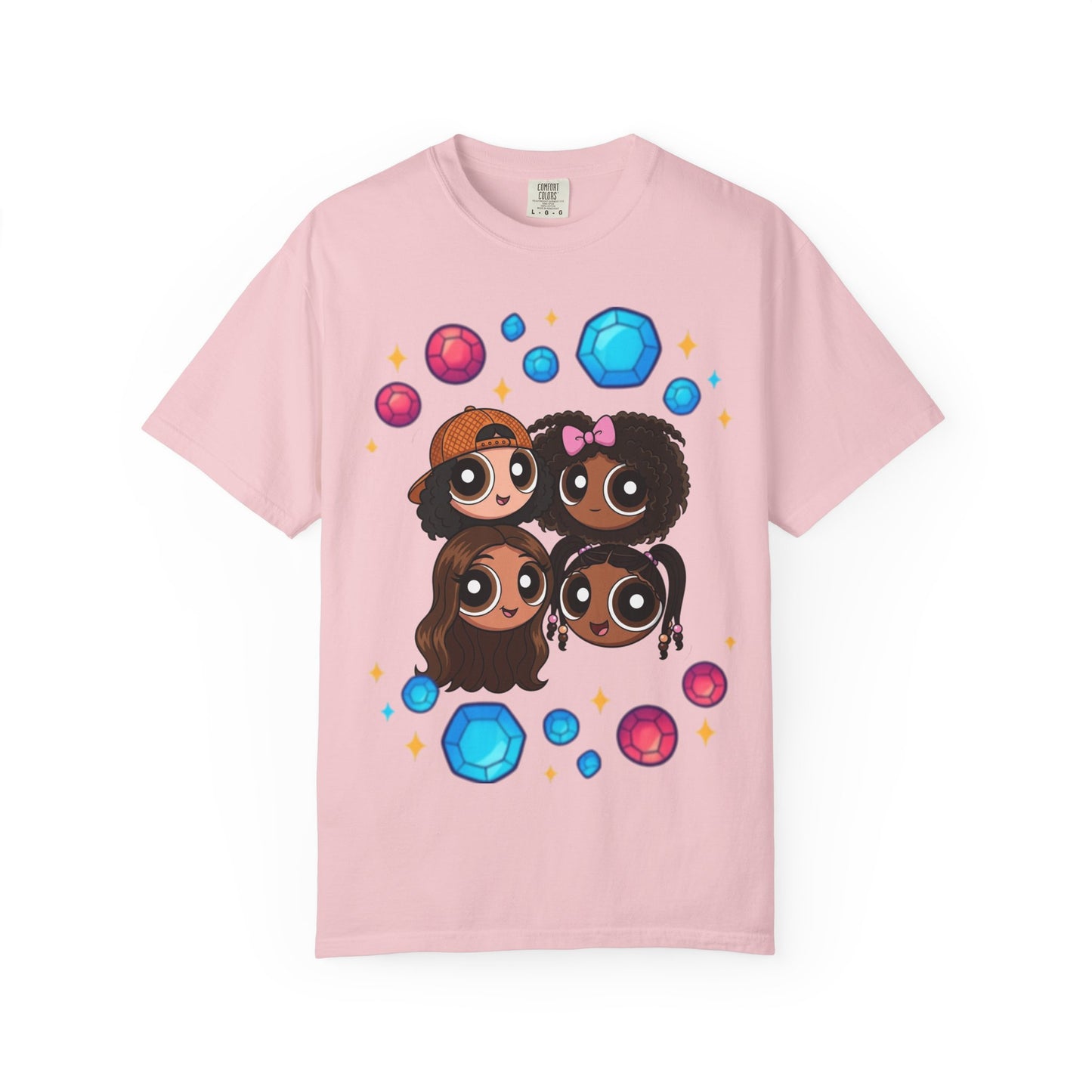 Dorothy’s Gems Crewneck T-Shirt — Cute Cartoon Girl Group with Colorful Gems